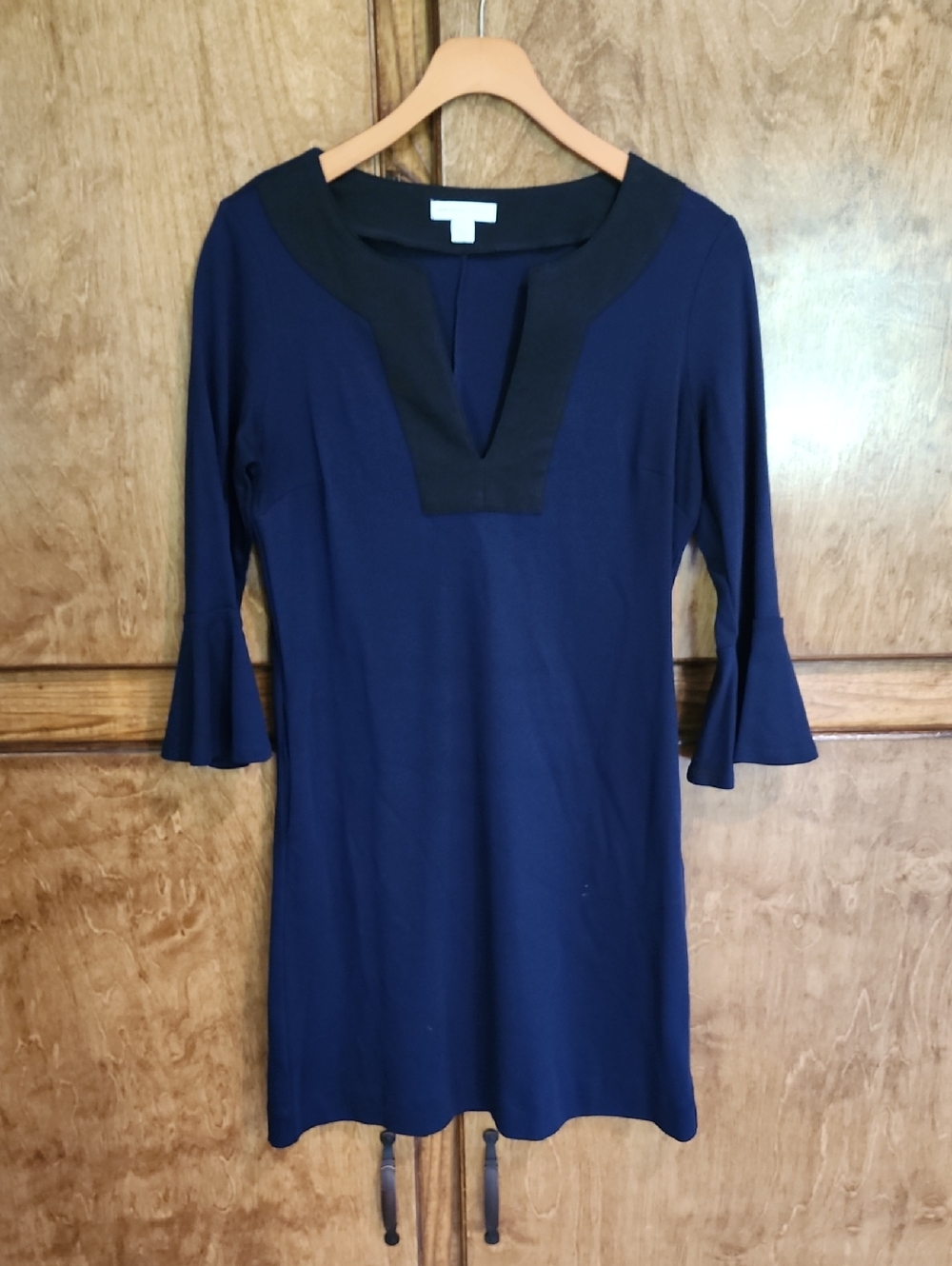 New York & Company Navy Dress with Black Neck Trim